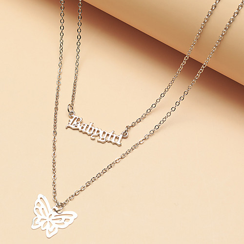 

Women's Pendant Necklace Necklace Layered Necklace Stacking Stackable Letter Butterfly Classic Vintage Trendy Fashion Chrome Silver 46 cm Necklace Jewelry 1pc For Party Evening Formal Street Beach