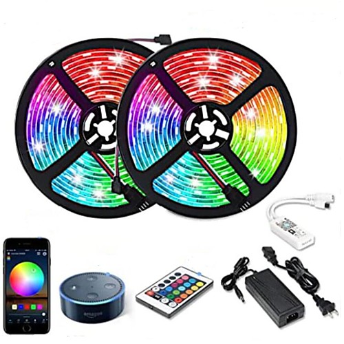 

10m Flexible LED Strip Lights RGB Tiktok Lights Smart Lights 300 LEDs SMD5050 1 12V 6A Adapter 1 24Keys Remote Controller 1 To 2 Cable Connector 1 set RGB Tiktok LightsWhite Waterproof APP