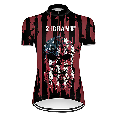 

21Grams Women's Short Sleeve Cycling Jersey Nylon Polyester Black / Red Skull American / USA National Flag Bike Jersey Top Mountain Bike MTB Road Bike Cycling Breathable Quick Dry Ultraviolet