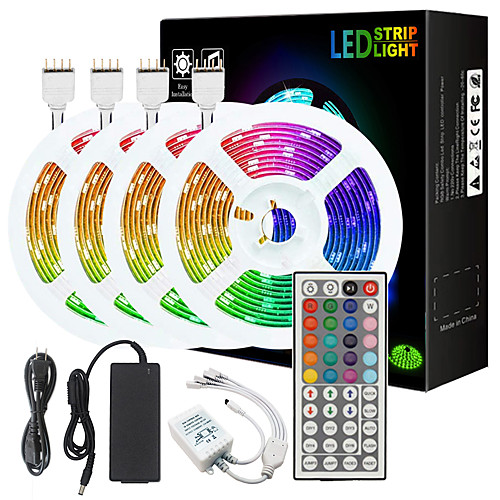

20M(4x5M) 5050 Flexible LED Light Strips RGB SMD 600 LEDs IR 44 Key Controller DC12V with High Viscosity Blue Double-sided Adhesive