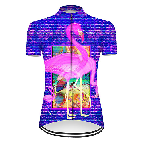 

21Grams Women's Short Sleeve Cycling Jersey Summer Nylon Polyester RedBlue Stripes Flamingo Animal Bike Jersey Top Mountain Bike MTB Road Bike Cycling Ultraviolet Resistant Quick Dry Breathable