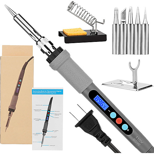 

Welding Soldering Iron with Thermostatic Digital-Controlled and LCD Screen Display 60 W Temperature Adjustable 180/356-480/896 with 5 PCS Soldering Bits 2 Soldering Iron Stands & 1 Sponge