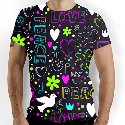 

Men's T shirt Graphic Letter Print Short Sleeve Daily Tops Basic Rainbow