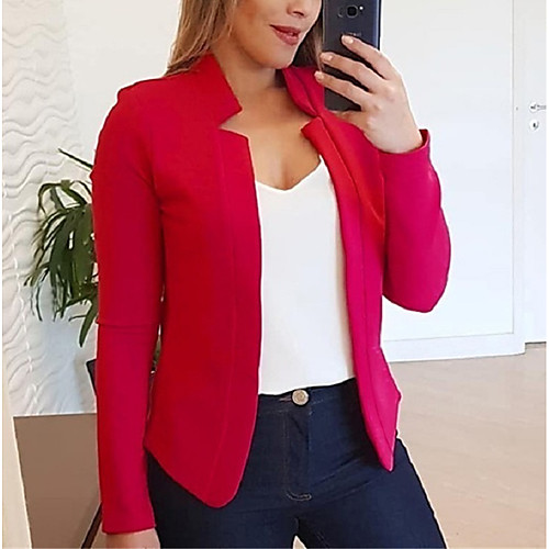

Women's Jacket Daily Fall Fall & Winter Short Coat V Neck Regular Fit Basic Jacket Long Sleeve Solid Colored Patchwork Yellow Blushing Pink / Stand Collar / Work