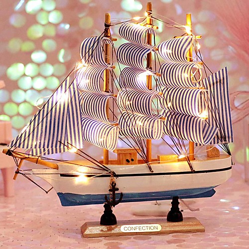

Sailboat Model with LED String Model Kits Retro Ship Crafts Handmade Wooden Sailing Boats Kids Toys Christmas Gift Home Decor Random Color
