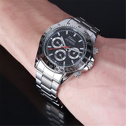 

Men's Steel Band Watches Japanese Quartz Stainless Steel 30 m Water Resistant / Waterproof Calendar / date / day Day Date Analog Fashion Cool - Black / Silver Black One Year Battery Life