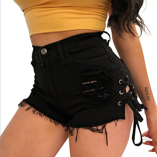 

Women's Basic Slim Denim Cotton Shorts Pants - Solid Colored Black S / M / L