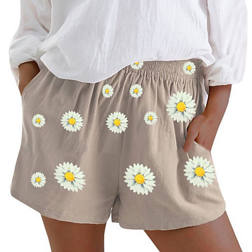 

Women's Basic Loose Shorts Pants - Flower / Floral Blushing Pink Khaki Light Green S / M / L