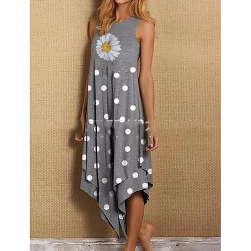 

Women's Shift Dress Midi Dress - Sleeveless Polka Dot Summer Casual 2020 Gray S M L XL XXL XXXL