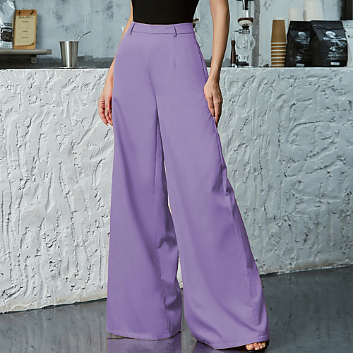 

Women's Basic Daily Work Slim Bootcut Wide Leg Pants - Solid Colored Classic Comfort Blue Purple S / M / L