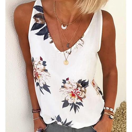 

Women's Blouse Vest T shirt Graphic V Neck Tops Loose White Blue Purple