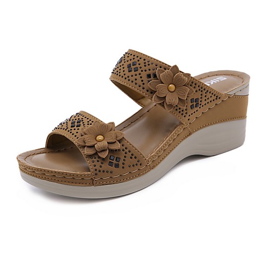 

Women's Slippers & Flip-Flops Summer Wedge Heel Open Toe Daily PU Burgundy / Brown / Dark Blue