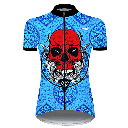 

21Grams Women's Short Sleeve Cycling Jersey Summer Nylon Polyester RedBlue Sugar Skull Skull Funny Bike Jersey Top Mountain Bike MTB Road Bike Cycling Ultraviolet Resistant Quick Dry Breathable