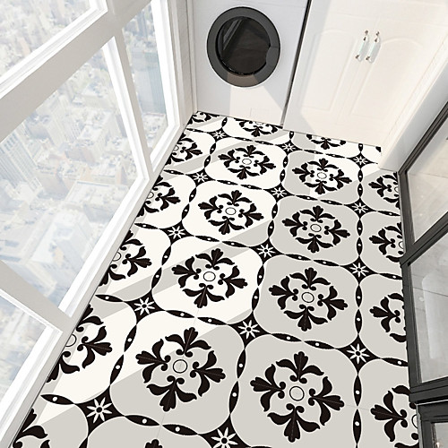 

PVC antiskid twill printing black flower splicing paste bathroom bedroom living room DIY floor paste 4Pcs 3030cm