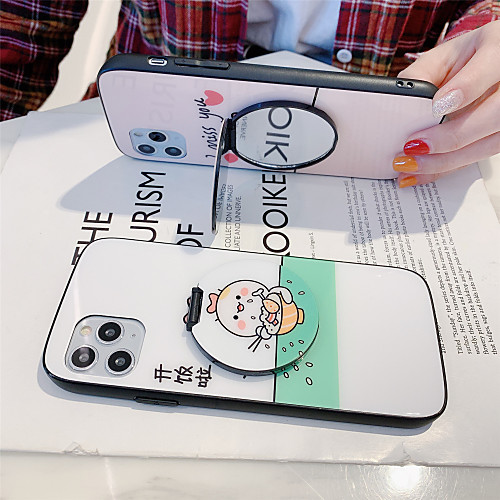 

Mirror Holder Tempered Glass Phone Case Cartoon Pattern for Apple iPhone Case 11 Pro Max X XR XS Max 8 Plus 7 Plus 6 Plus SE(2020) Curve Back Cover