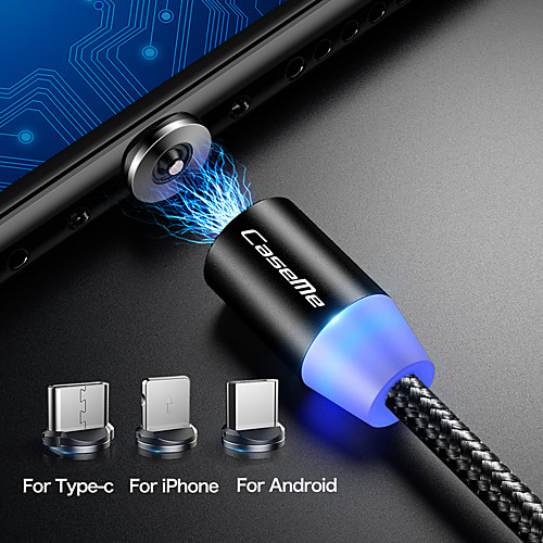 

CaseMe 3 in 1 LED Magnetic Cable For iPhone 11 360 Nylon Braided Type-C USB For Samsung Huawei Xiaomi Fast Charge Magnet Data Cable