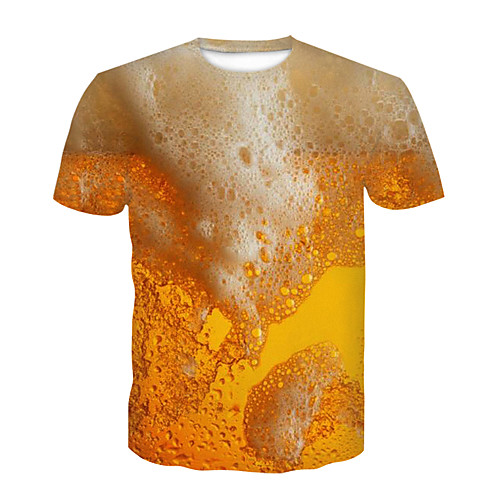 

Men's T shirt Graphic 3D Beer Plus Size Print Short Sleeve Party Tops Yellow