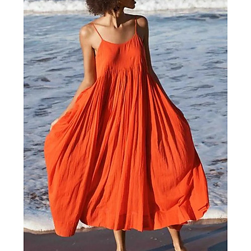 

Women's Strap Dress Knee Length Dress Blue Orange White Black Light Blue Sleeveless Solid Color Summer V Neck Hot Sexy Boho 2021 S M L XL XXL 3XL / Cotton / Cotton