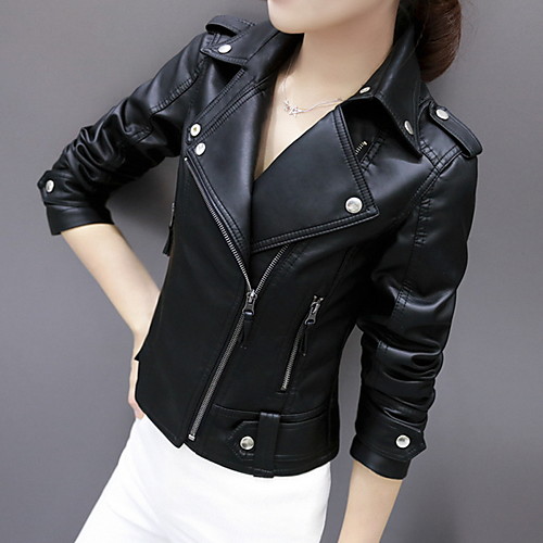 

Women's Leather Jacket Daily Regular Solid Colored Black S / M / L