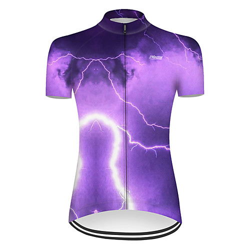 

21Grams Women's Short Sleeve Cycling Jersey Summer Nylon Polyester Violet Lightning Gradient 3D Bike Jersey Top Mountain Bike MTB Road Bike Cycling Ultraviolet Resistant Quick Dry Breathable Sports