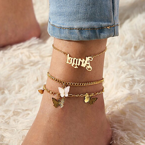 

Leg Chain Classic Rustic Trendy Women's Body Jewelry For Party Evening Holiday Classic Alloy Alphabet Shape Butterfly Black Blushing Pink 3 Pieces