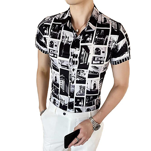 

Men's Geometric Print Shirt Sexy Street chic Daily Going out Black