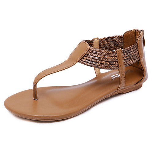 

Women's Sandals Summer Flat Heel Round Toe Daily PU Almond / Black / Brown