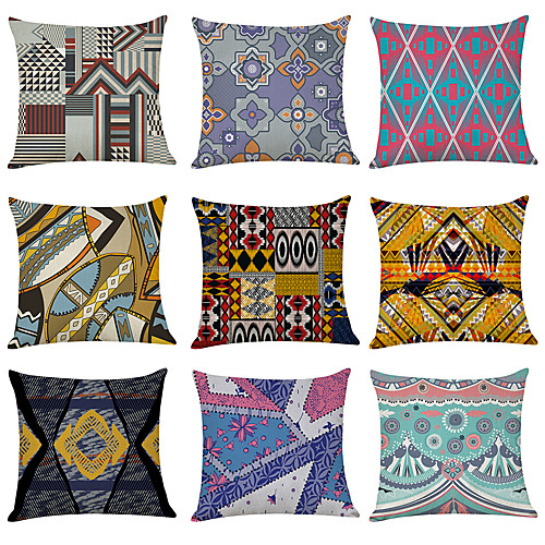 

9 pcs Faux Linen Pillow Cover, Gorgeous Casual Modern Square Traditional Classic