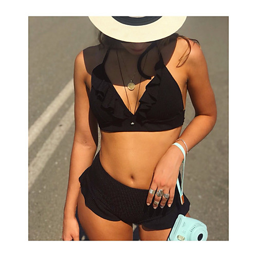 

Women's Bikini Swimwear Swimsuit - Solid Colored S M L White Black Red Yellow Blushing Pink