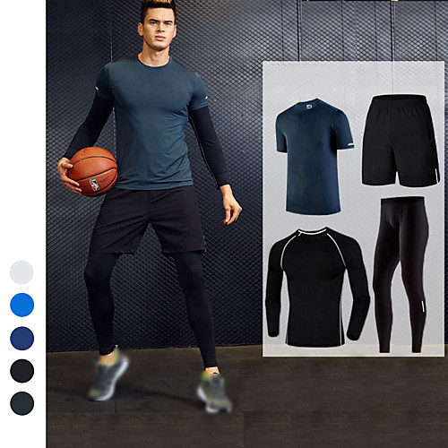 

Men's Tracksuit Activewear Set Workout Outfits Athletic Athleisure 4pcs Winter Elastane Moisture Wicking Quick Dry Lightweight Fitness Gym Workout Running Active Training Jogging Sportswear White