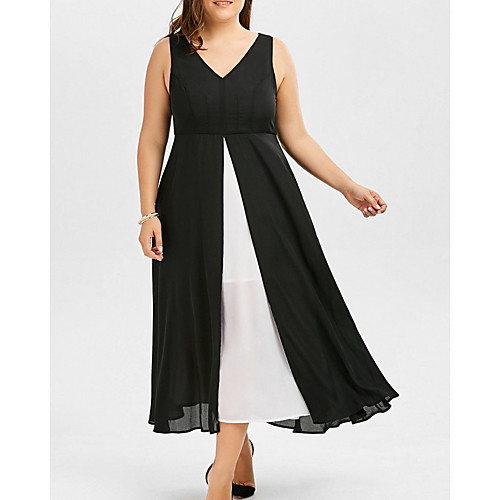 

Women's Chiffon Dress Midi Dress - Sleeveless Solid Color Summer Work Chinoiserie 2020 Black XL XXL XXXL XXXXL XXXXXL