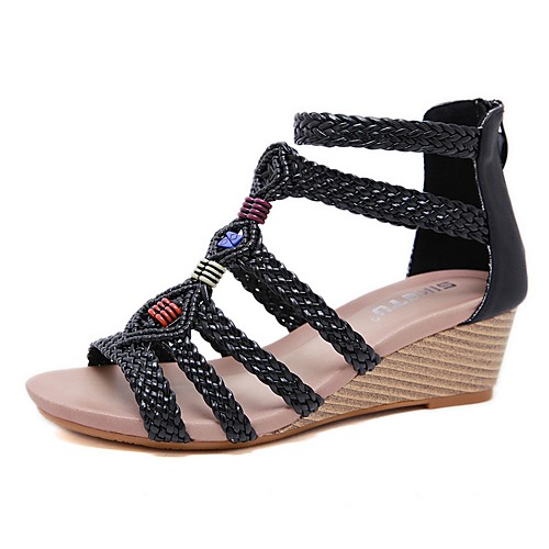 

Women's Sandals Summer Wedge Heel Open Toe Roman Shoes Daily PU Almond / Black