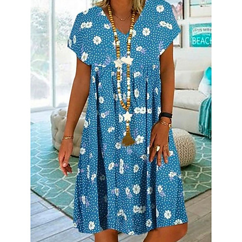 

Women's A-Line Dress Knee Length Dress - Short Sleeves Floral Summer Casual 2020 Red Light Blue S M L XL XXL XXXL XXXXL XXXXXL