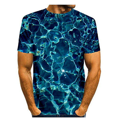 

Men's T shirt Graphic Print Short Sleeve Daily Tops Basic Blue