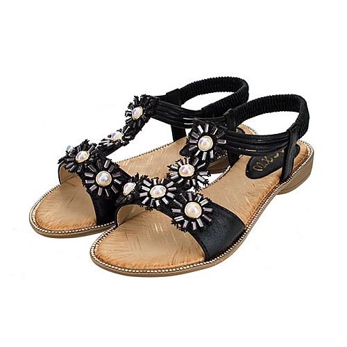 

Women's Sandals Summer Flat Heel Open Toe Daily PU Black / Red / Pink