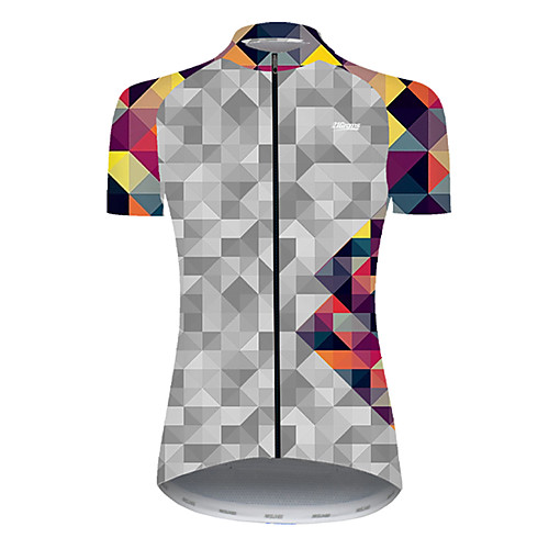 

21Grams Women's Short Sleeve Cycling Jersey Summer Nylon Polyester GrayWhite Plaid Checkered Gradient 3D Bike Jersey Top Mountain Bike MTB Road Bike Cycling Ultraviolet Resistant Quick Dry Breathable