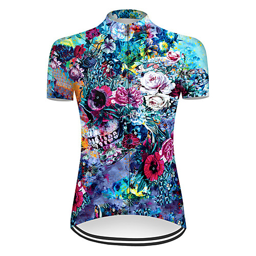 

21Grams Women's Short Sleeve Cycling Jersey Summer Nylon Polyester Blue Sugar Skull Novelty Skull Bike Jersey Top Mountain Bike MTB Road Bike Cycling Ultraviolet Resistant Quick Dry Breathable Sports