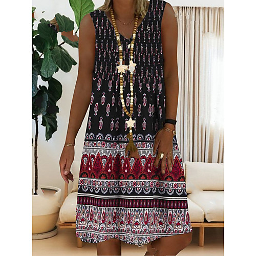 

Women's A-Line Dress Knee Length Dress - Sleeveless Floral Geometric Summer V Neck Casual Boho Vacation 2020 Black Red S M L XL XXL XXXL XXXXL XXXXXL