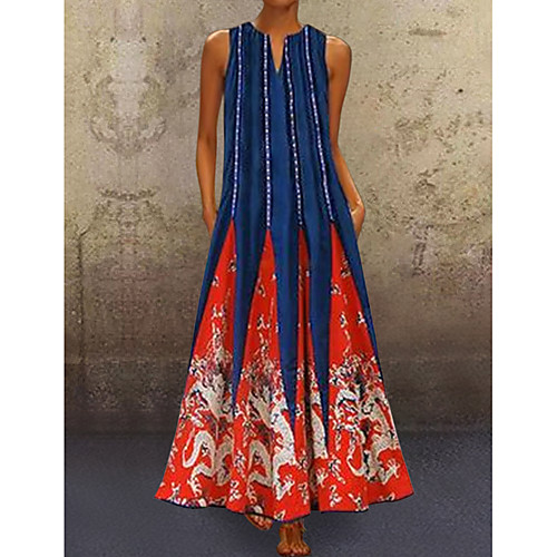 

Women's Tunic Maxi long Dress Blue Green White Black Red Sleeveless Tribal Print Summer V Neck Hot Casual Holiday 2021 S M L XL XXL 3XL 4XL 5XL / Plus Size / Plus Size