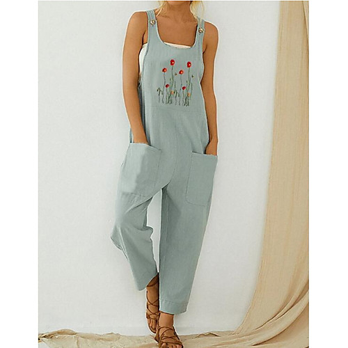 

Women's Gray Light Blue Jumpsuit Onesie, Floral S M L
