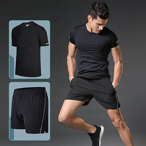 

Men's 2 Piece Tracksuit Activewear Set Workout Outfits Athletic Athleisure Short Sleeve Reflective Quick Dry Breathable Gym Workout Running Active Training Jogging Sportswear White Black Dark Blue