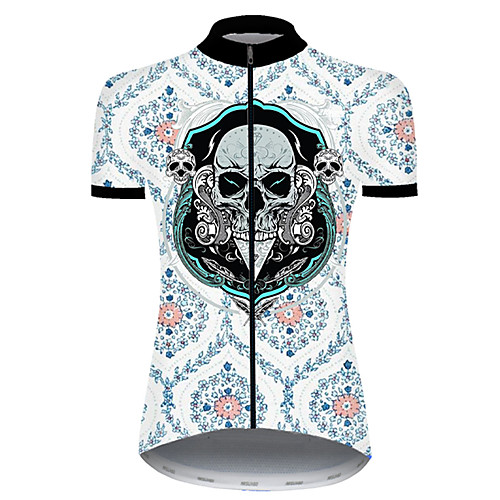 

21Grams Women's Short Sleeve Cycling Jersey Nylon Polyester Blue / White Skull Floral Botanical Funny Bike Jersey Top Mountain Bike MTB Road Bike Cycling Breathable Quick Dry Ultraviolet Resistant