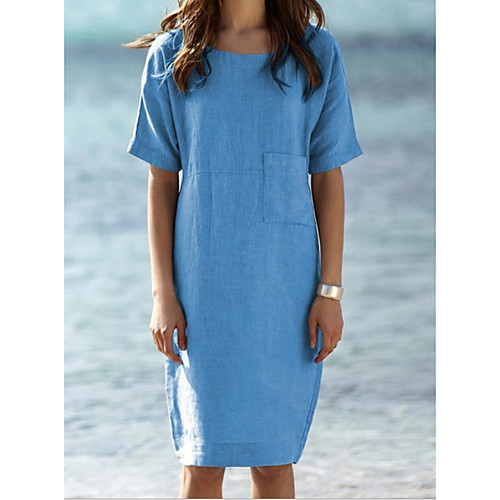 

Women's T Shirt Dress Knee Length Dress - Short Sleeves Solid Color Summer Casual Chinoiserie 2020 Yellow Blushing Pink Gray Light Blue S M L XL XXL XXXL XXXXL