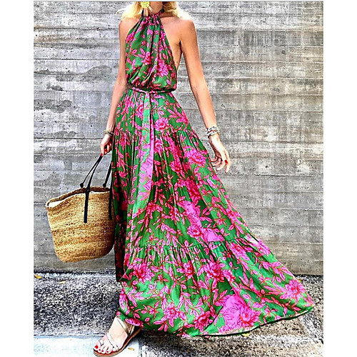 

Women's Swing Dress Maxi long Dress - Sleeveless Print Summer Casual Sexy 2020 Green S M L XL