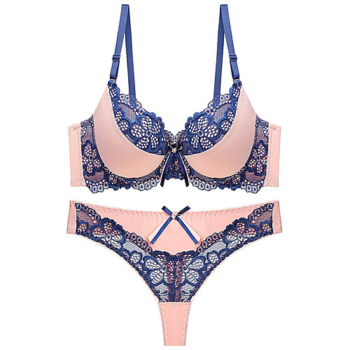 

Women's Bra & Panty Set Push-up Lace Bras Underwire Bra 3/4 Cup Sexy Blue