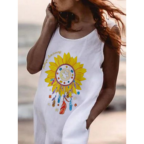 

Women's Shift Dress Knee Length Dress - Sleeveless Floral Summer Casual 2020 White S M L XL XXL XXXL