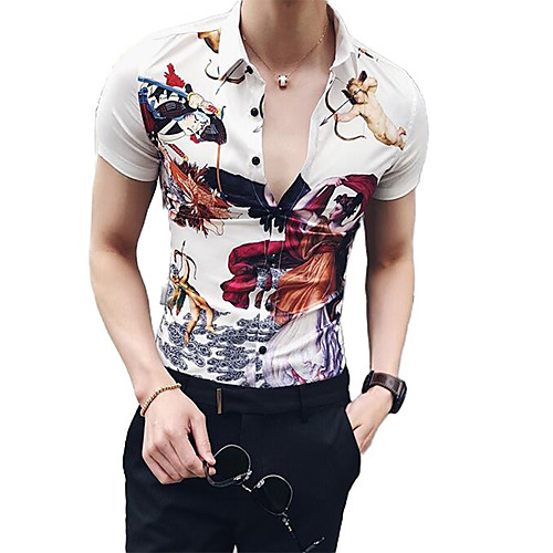 

Men's Graphic Print Shirt Sexy Street chic Daily Going out White