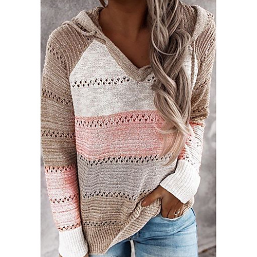 

Women's Striped Long Sleeve Pullover Sweater Jumper, V Neck Blushing Pink S / M / L