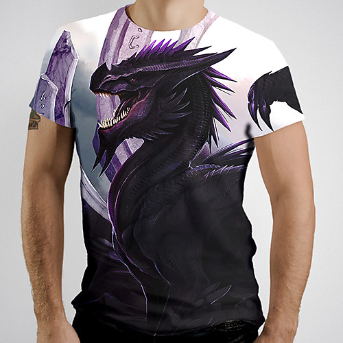 

Men's T shirt Shirt Graphic Animal Print Short Sleeve Daily Tops Basic Round Neck Purple