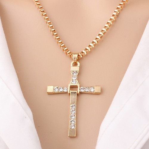 

Men's Pendant Necklace Cross Chrome Imitation Diamond Gold Silver 48 cm Necklace Jewelry 1pc For